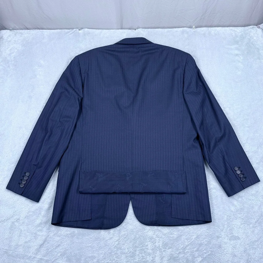 Brioni Colosse Suit Wool Silk Mens 44R Blazer Blue Tonal Stripe Cuffed Pants